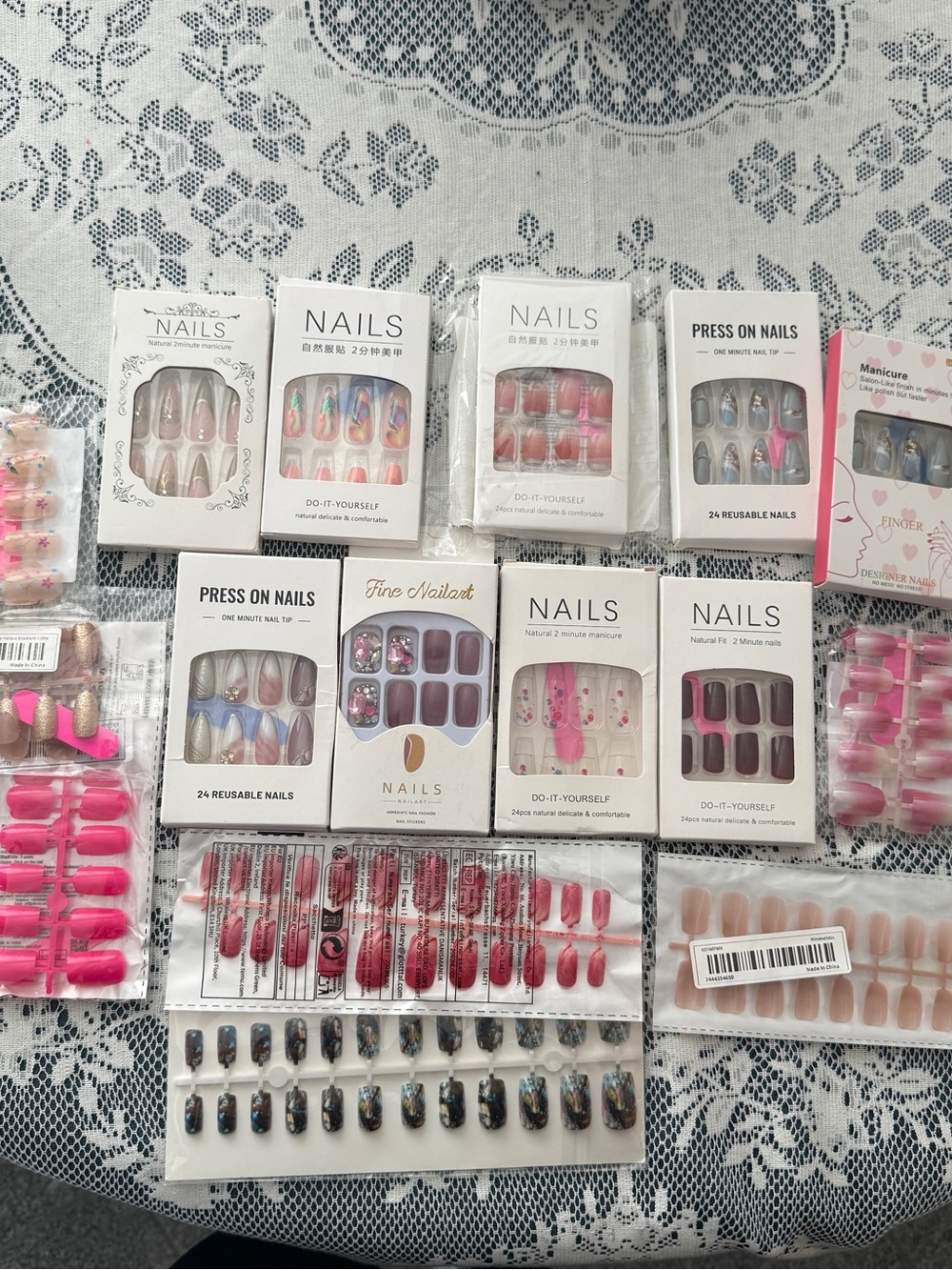 Assorted Pink & Neutral Press-On Nails Set - Multiple Styles Small/ Medium NEW